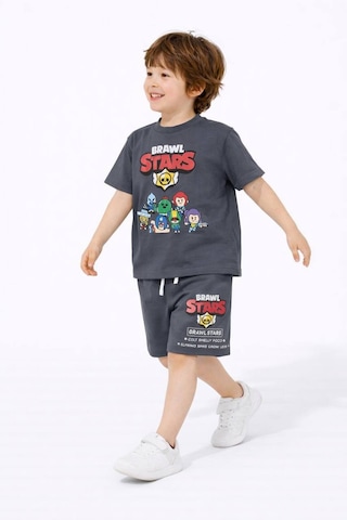 Miniko Kids Erkek Çocuk Brawl Stars Modelli Pamuk Şortlu Takım Füme