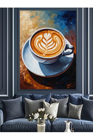 Ahşap Tablo Latte Sanatı Kahve Fincanı Görseli İnsan Figürlü Tablolar