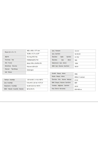 Exelon 48 V Volt 100 Ah Amper Lityum Akü Rack Tipi Lifepo4 Lityum