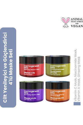 Cosmogenesis Labs Cilt Yenileyici ve Güçlendirici 4'lü Maske Seti Vegan