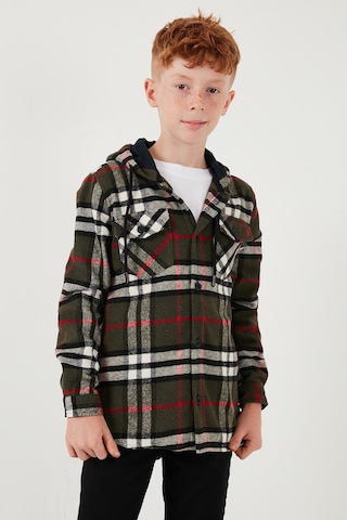 Lela Kapüşonlu Çift Cepli Ekoseli Oduncu Erkek Çocuk Gömlek Cf25W81786 Haki