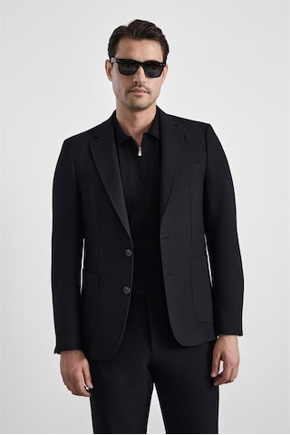 Süvari Siyah Slim Mono Yaka Düz Torba Cep 6 Drop Takım Elbise Tk1006900401-s09