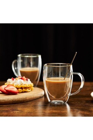 Yunboo 2'li 350ml Yüksek Borosilikat Cam Kupa - Isı Dayanıklı, Çamaşır Makinesi Uyumlu, Sade Tasarım Kahve, Çay, Süt İçin 2'li Paket