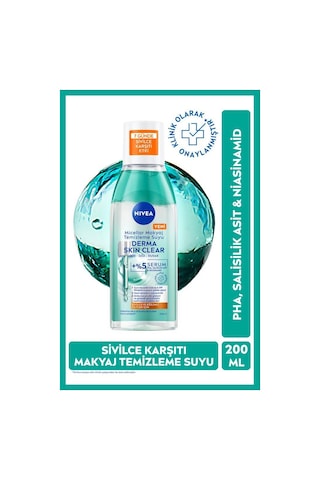 Micellar Makyaj Temizleme Suyu Derma Skin Clear 200 Ml,sivilce Karşıtı,niasinamid,salisilik Asit,pha