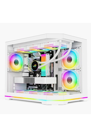 Atheron Lion Panoramik Beyaz Gaming Kasa 6x120mm Argb Fanlı 360mm Sıvı Soğutma Destekli Temperli Cam