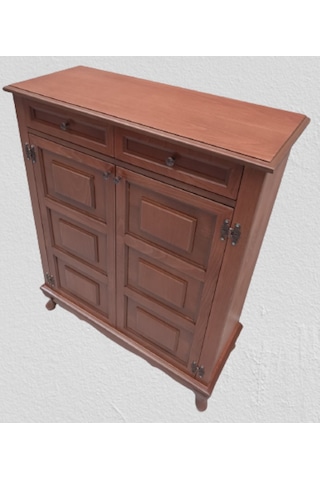 Bengi Ayakkabılık Kareli Çok Amaç Model Parlak Ceviz 2 Kapaklı