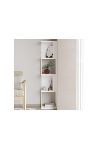 Herry Köşe Kitaplık Dekoratif Raf Ünitesi, Modern Kütüphane Beyaz