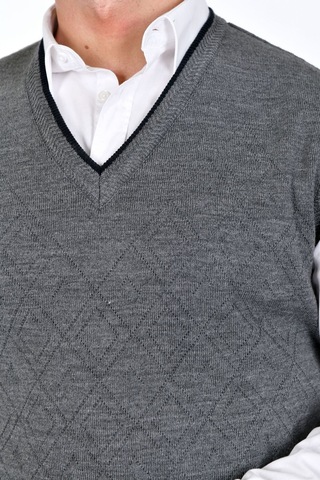 Kamalı Gri Erkek Çelik Örgü Intersiye Kışlık Kalın Triko V Yaka Triko Örgü Tüylenmez Süveter Gri