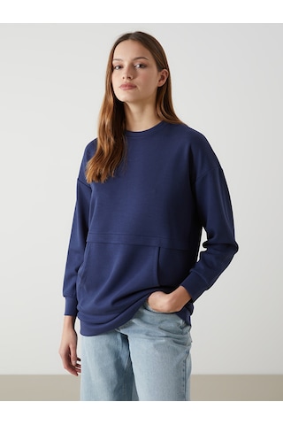 Lcw Modest Lacivert Bisiklet Yaka Oversize Kadın Sweatshirt Tunik