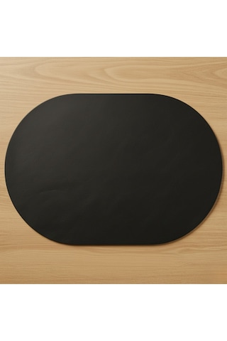 2 Adet Deri Siyah Tam Oval Amerikan Servis Supla 33x44 Cm-kolay Silinebilir Supla