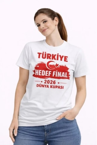 Efnaz Style Türkiye Baskılı Tişört Ay Yıldız 2026 Dünya Kupası Taraftar Forma T-shirt - Beyaz