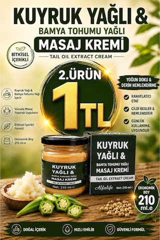 Alfalife Kuyruk Yağlı & Bamya Tohumu Yağlı Masaj Kremi 210 Ml - Bitkisel İçerikli Vücut Masaj Kremi