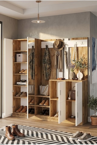 Yurudesign Gibson Vestiyer Portmanto Ayakkabılık Çam-Beyaz