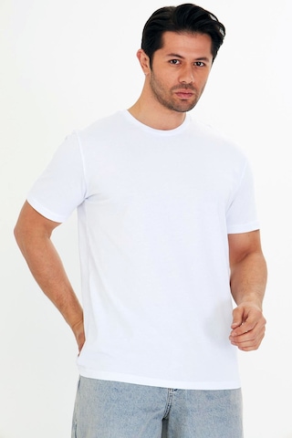 Trendhill Erkek Beyaz Pamuklu Bisiklet Yaka Büyük Beden T-shirt Byz5014b