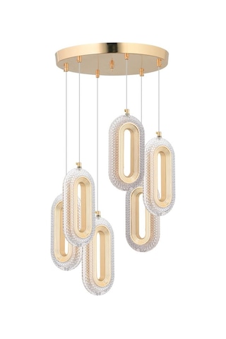 İstanbul Avize Alfa 6'li Gold Kristal Taşlı Avize Gold