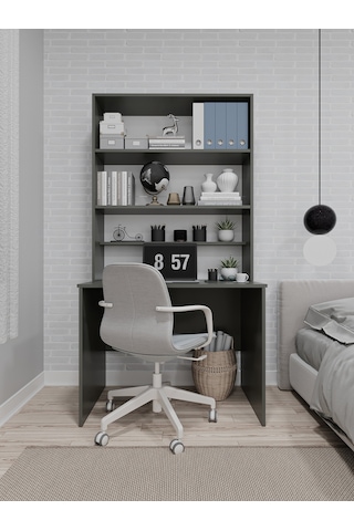 Asra Trend %100 Mdflam Raflı Çalışma Masası Bilgisayar Ofis Ders Masası Çm-03 Antrasit