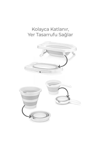Tr Katlanabilir Bebek Yıkama Küvet Seti, 30 Litre, Beyaz-açık Gri