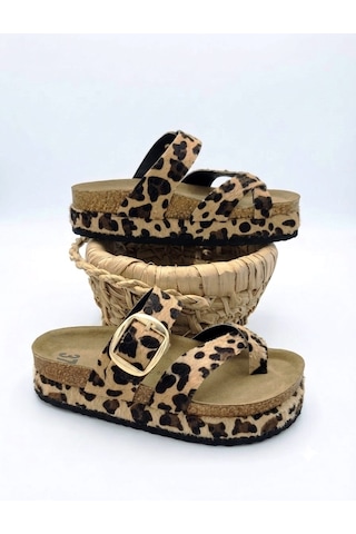 Mcdark Kadın Platform Taban 6 Cm Yüksek Düz Mantar Tek Parmak Terlik-leopar