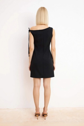 Benerly Kadın Asimetrik Yaka Kolsuz Mini Bodycon Esnek Dokuma Elbise Asta Siyah