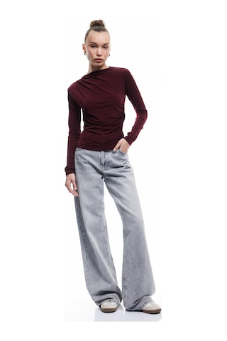 Koton Drape Detaylı Dar Kesim Uzun Kollu Tişört Bordo 6wal10251ık Bordo