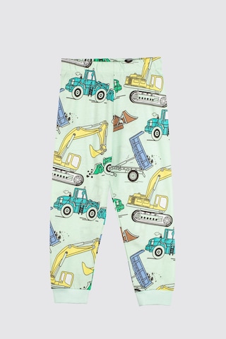 Zuzunga Ekskavatör Desenli %100 Pamuk Erkek Çocuk Pijama Takımı Mint