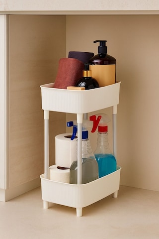 2 Katlı Tezgah Altı Raf Altı Banyo Dolap İçi Çok Amaçlı Düzenleyici Organizer Beyaz