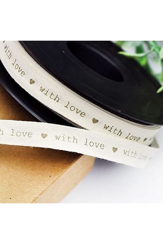 Pamuk Şerit, With Love, 1 Cm 5 Metre