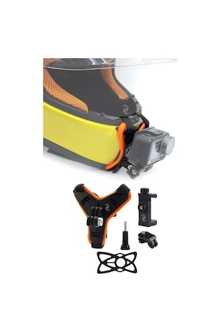 Prepare Aksiyon Kamera Ve Telefon Tutucu Set Kask İçin Alt Çene Bağlantı Aparatı Turuncu