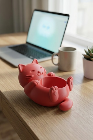Oxyteez Kedi Figürlü Dekoratif Obje Kırmızı Renk Reçine Tasarım Ev Ve Ofis Dekorasyonu