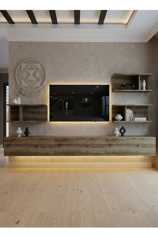 Resital Ledli Duvara Monte Tv Sehpası - Ceviz - W6011-2 Ceviz