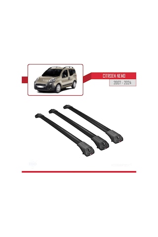 Citroen Nemo 2007 Ve Sonrası İle Uyumlu Ace-1 Ara Atkı Tavan Barı Siyah 3 Adet Bar