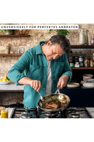 Jamie Oliver By Tefal Cook Akıllı Kızartma Tavası 28cm, Kaplamasız Paslanmaz Çelik, İndüksiyona Uygun, Thermo-fusion Taban, Geri Dönüştürülebilir, Perçinli Sap, Paslanmaz Çelik, E3110655 Siyah