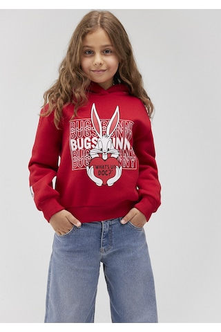 Mavi - Bugs Bunny Baskılı Fermuarlı Kırmızı Sweatshirt 7s10036-70471 Kırmızı