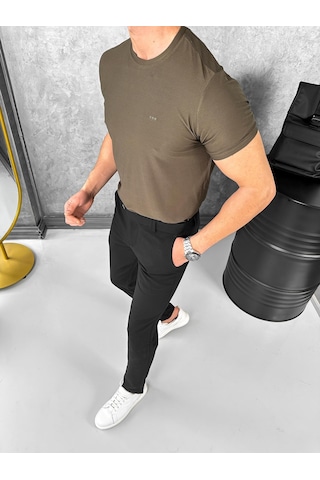 Modefendi Yüksek Kalite Slimfit Merserize Kumaş Bisiklet Yaka Tshirt Haki
