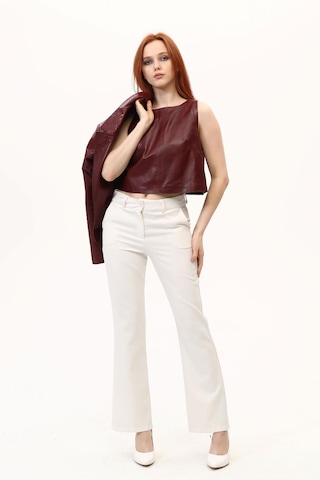 Leatinn Bordo Kadın Deri Crop