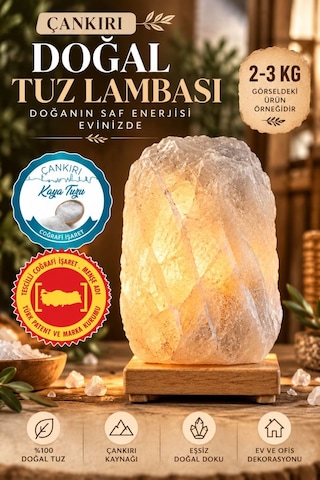 Çankırı 2-3 Kg Gri Doğal Kaya Tuzu Lambası Ahşap Kaideli Dekoratif Lamba
