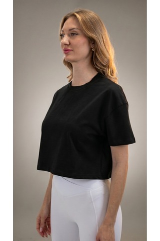 Heyy's Oversize Kadın Siyah Crop T - Shirt Siyah