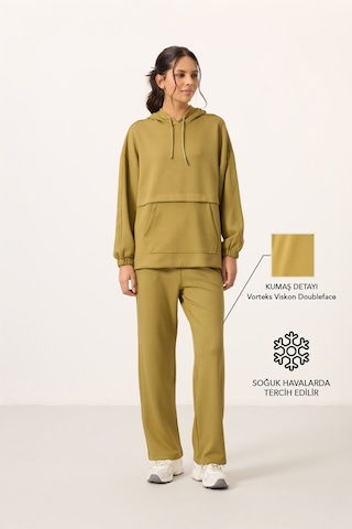 Koyu Hardal Yumuşak Dokulu Kapüşonlu Oversize Kadın Eşofman Tunik Takım - 95348 Koyu Hardal/koyu Hardal