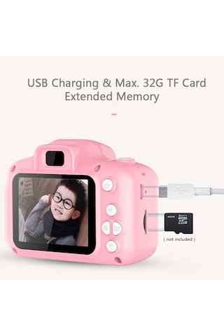 Vkemall Yeşil Çocuk Kamera - 1080p Video & 13mp Fotoğraf, Ön-arka Kameralar, 2 İnç Lcd Ekran, 32gb Destek, 4 Saat Kullanim Süresi