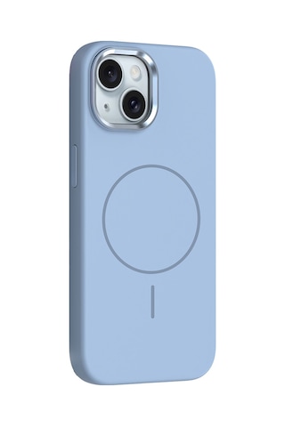 Apple Uyumlu iPhone 14 Kılıf M-safe Şarj Özellikli Metal Kamera Çerçeveli Zore Edi Silikon Kapak Açık Mavi