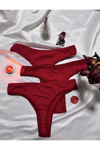 Trend Dokunuş Kadın 3'lü Kırmızı Yılbaşı Temalı Noel Figürlü Pamuklu Külot