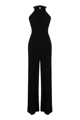 Ersefa Kadın Moda Reglan Kol Boru Paça Halter Yaka Uzun Beli Büzgü Detay Siyah