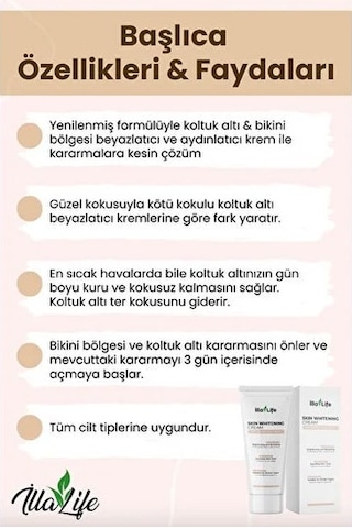 İlla Life Doğal Koltuk Altı & Bikini Bölgesi Beyazlatıcı Krem 50 ML