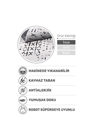 Venüs Iskandinav Gri Pamuk Dokuma Kaymaz Tabanlı Modern Yıkanabilir Kilim Halı Gri