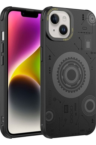Apple Uyumlu iPhone 14 Kılıf Zore Wireless Şarj Özellikli Desenli Hot Kapak Siyah
