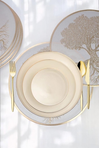 Digithome Acar 6 Lı Amerikan Servisi Supla Yuvarlak Gold 38 Cm Acr-284 C320.033 Sarı