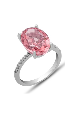 Gümüş Ice Cut Oval Pembe Zirkon Taşlı Kadın Yüzük Çok Renkli