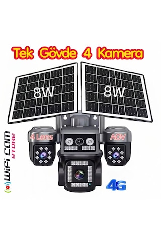 4 Kameralı Çift Panelli 4g Solar Güvenlik Kamerası