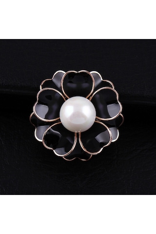 Kadınlar İçin Çiçek İnci Emaye Broş Pins Bayan Takıları Siyah
