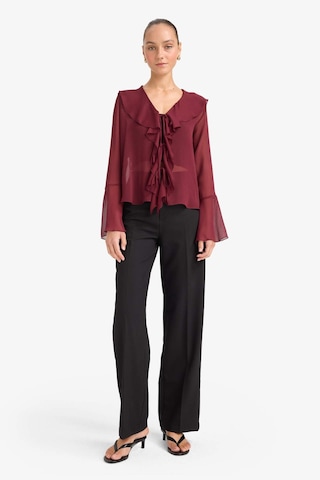 Defacto Regular Fit V Yaka Önden Bağlamalı Şifon Uzun Kollu Bluz G0312ax25wnbr43 Bordo